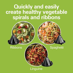 Hamilton Beach® 3-in-1 Electric Spiralizer, 3 Cutting Cones, Metal Food Grip, 6 Cup Capacity, 70930
