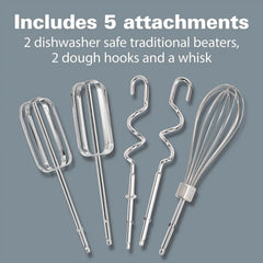 Hand Mixer with Snap-On Case and Dough Hooks